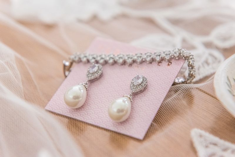 Closeup of a beautiful wedding jewelry set