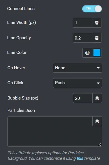 Particles Background Settings